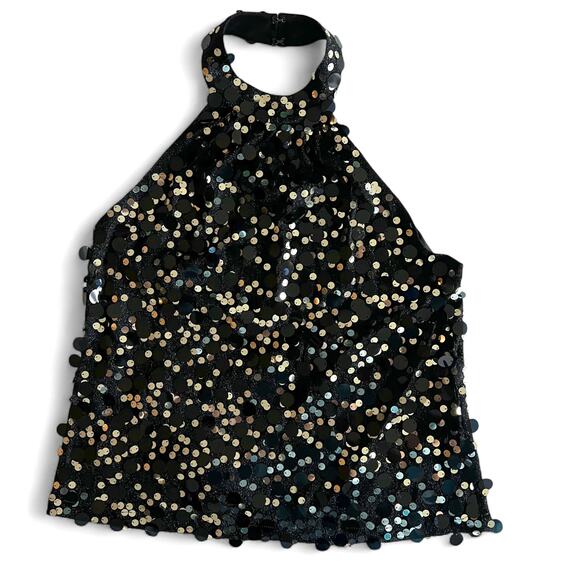 Ramy Brook NEW $325 Black Sequin Halter Top Sparkle Glam Cocktail Party Chic : L - Picture 1 of 16